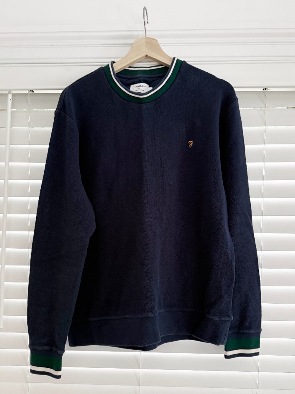 Farah Navy Crew Neck Sweater Organic Cotton Size L